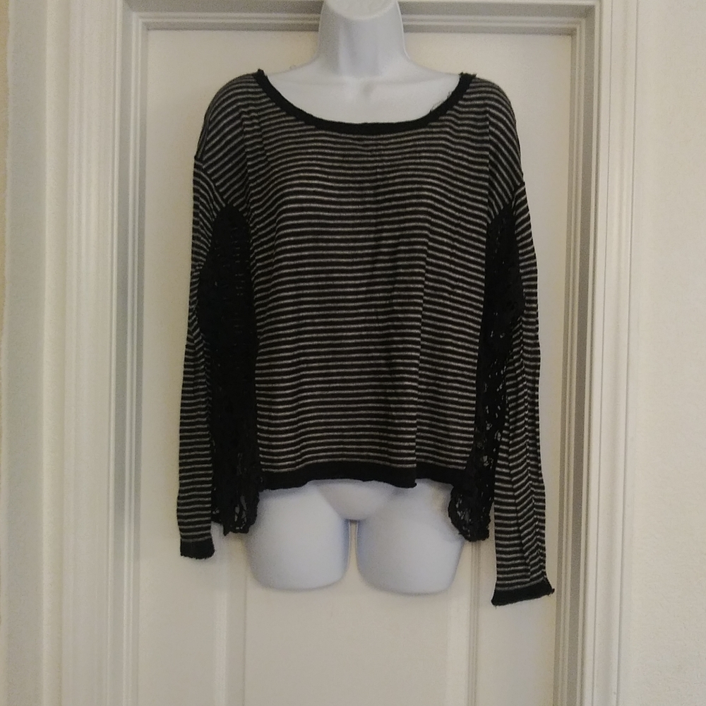 Free People Striped Top With Lace Sides